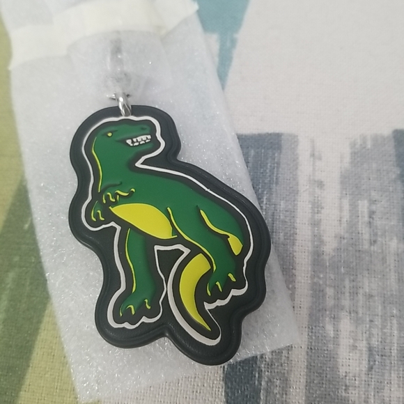 COACH Dinosaur Rexy Sticker Leather Bag Charm Keychain Black/Green - Picture 1 of 8